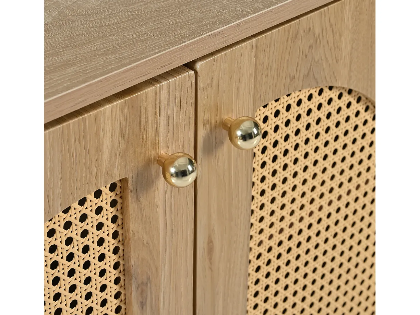 Aparador Natural - Aparador con 4 puertas de ratán y tiradores de metal - para comedor y salón