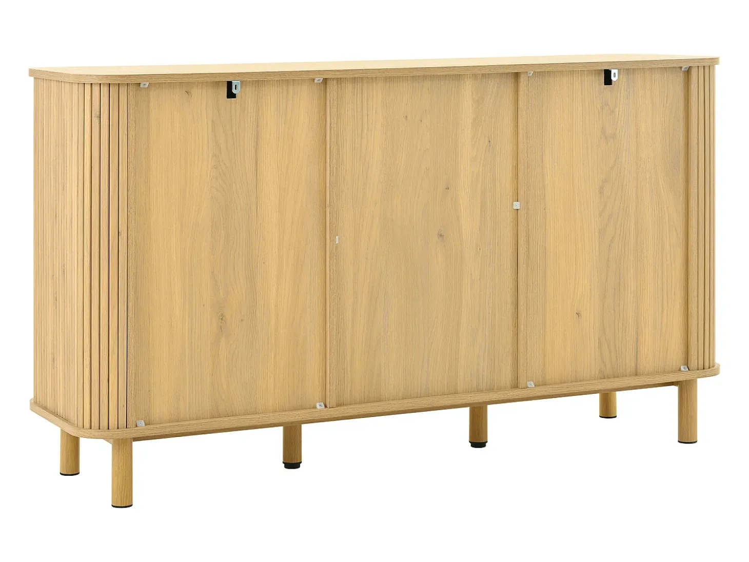 Aparador natural claro con 3 cajones y 2 puertas de ratán, patas de metal efecto madera, 140x40x80cm