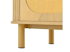 Aparador natural claro con 3 cajones y 2 puertas de ratán, patas de metal efecto madera, 140x40x80cm