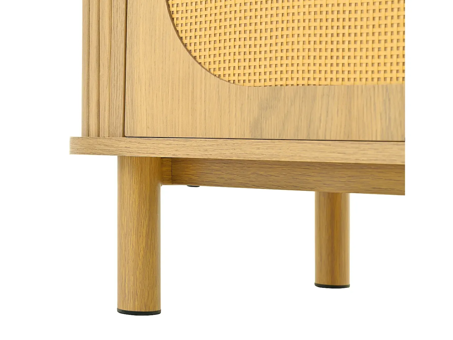 Aparador natural claro con 3 cajones y 2 puertas de ratán, patas de metal efecto madera, 140x40x80cm