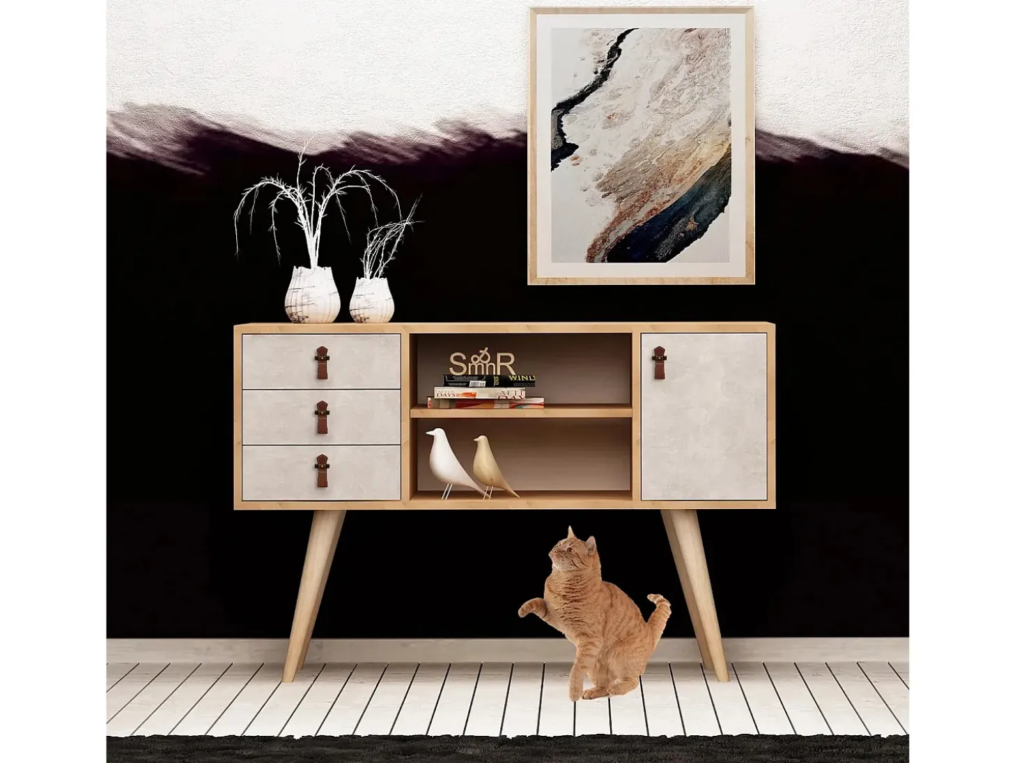 Aparador İndira color roble Blanco 120x40x80 cm
