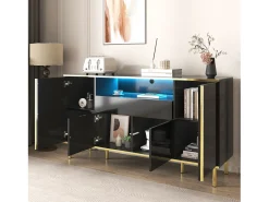 Aparador Negro - Aparador con 1 cajón y 4 puertas - almacenaje abierto - para salón y comedor