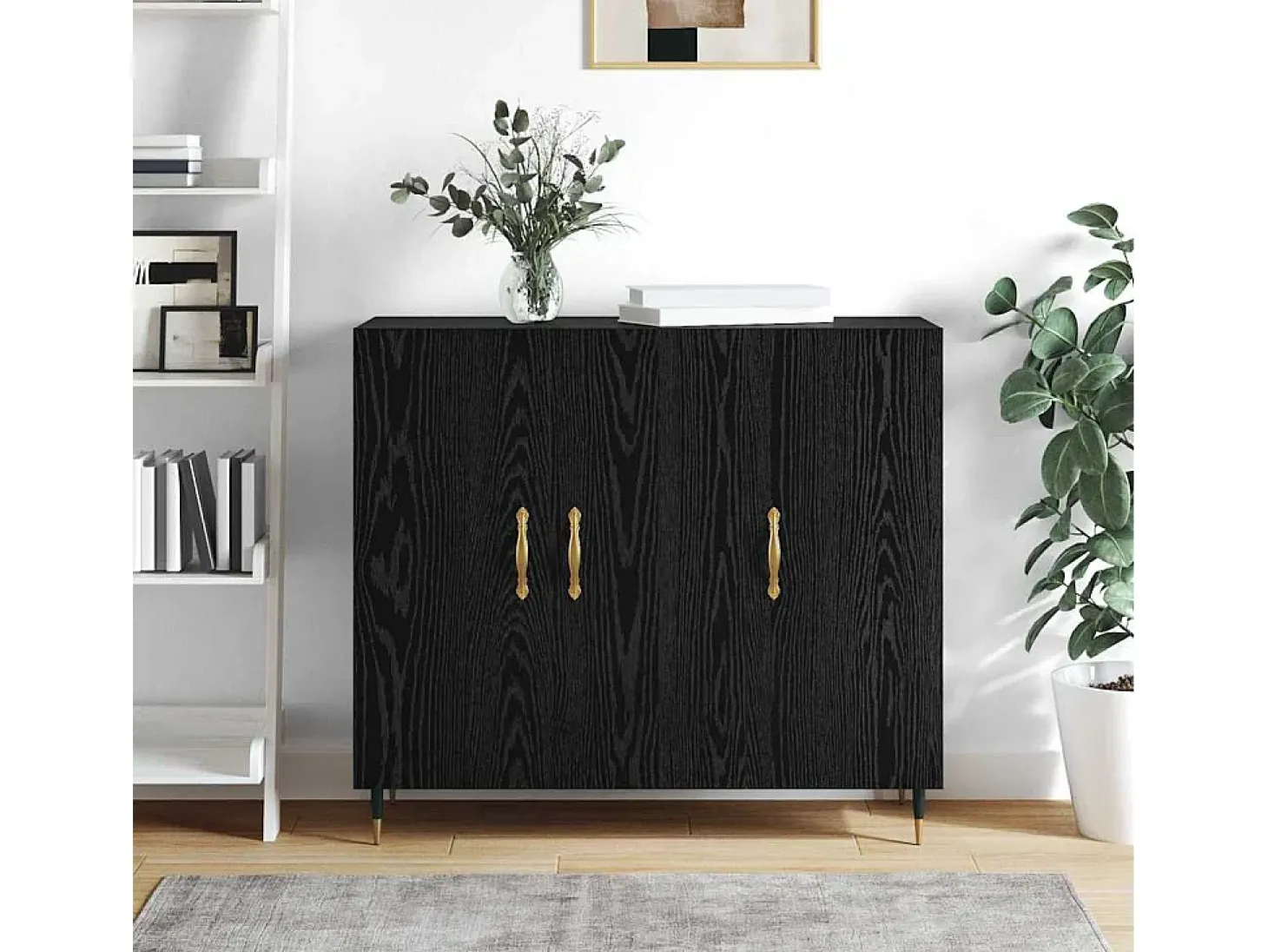 Aparador negro 90 x 34 x 80 cm Madera de ingeniería
