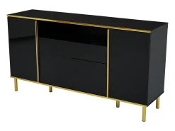 Aparador negro, Aparador de alto brillo con 4 puertas y 1 cajón, iluminación LED, para salón y comedor