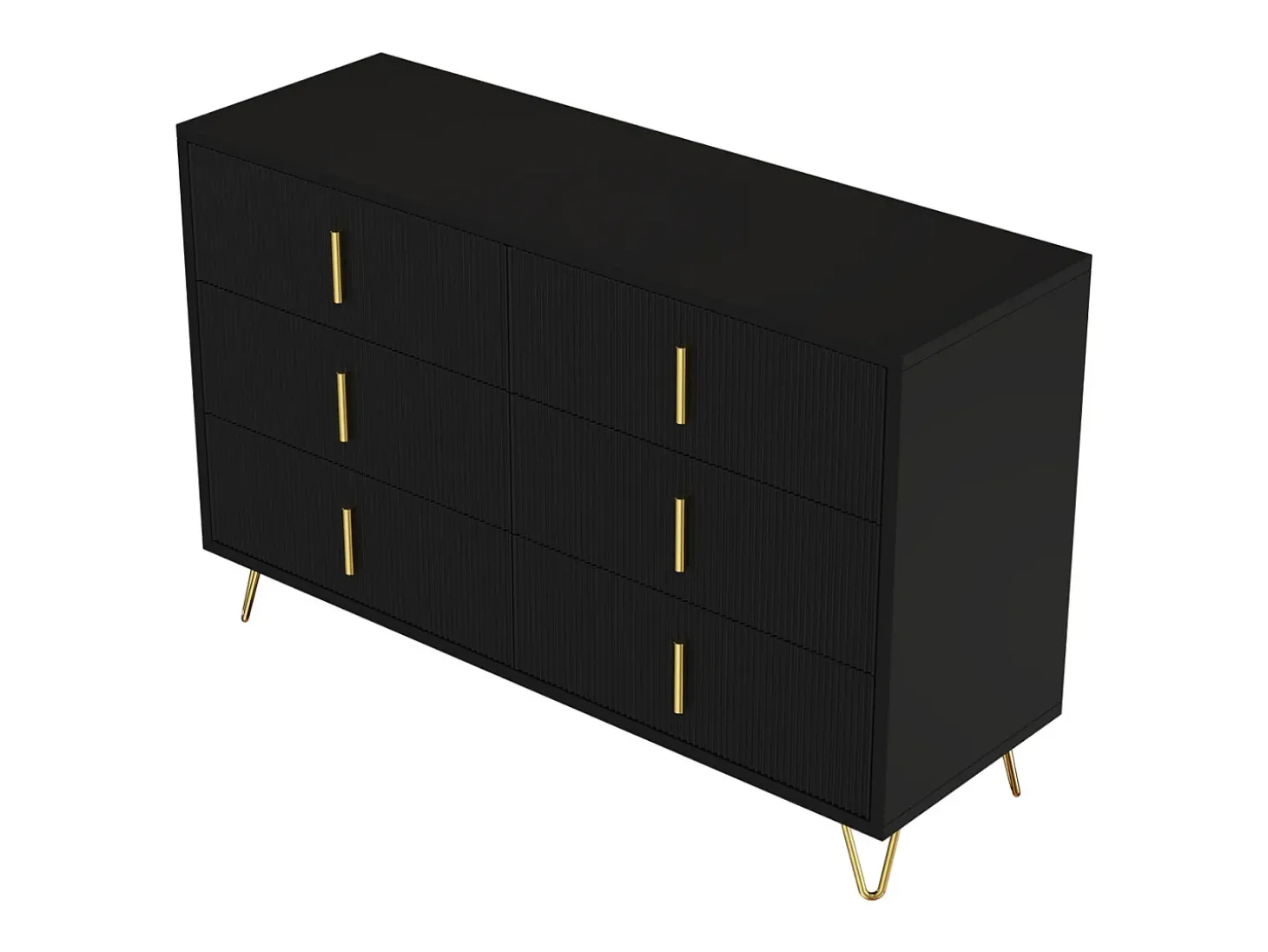 Aparador negro con 6 cajones, cómoda esquinera moderna, ideal para dormitorio, sala de estar u oficina.
