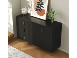 Aparador negro con 6 cajones, cómoda esquinera moderna, ideal para dormitorio, sala de estar u oficina.