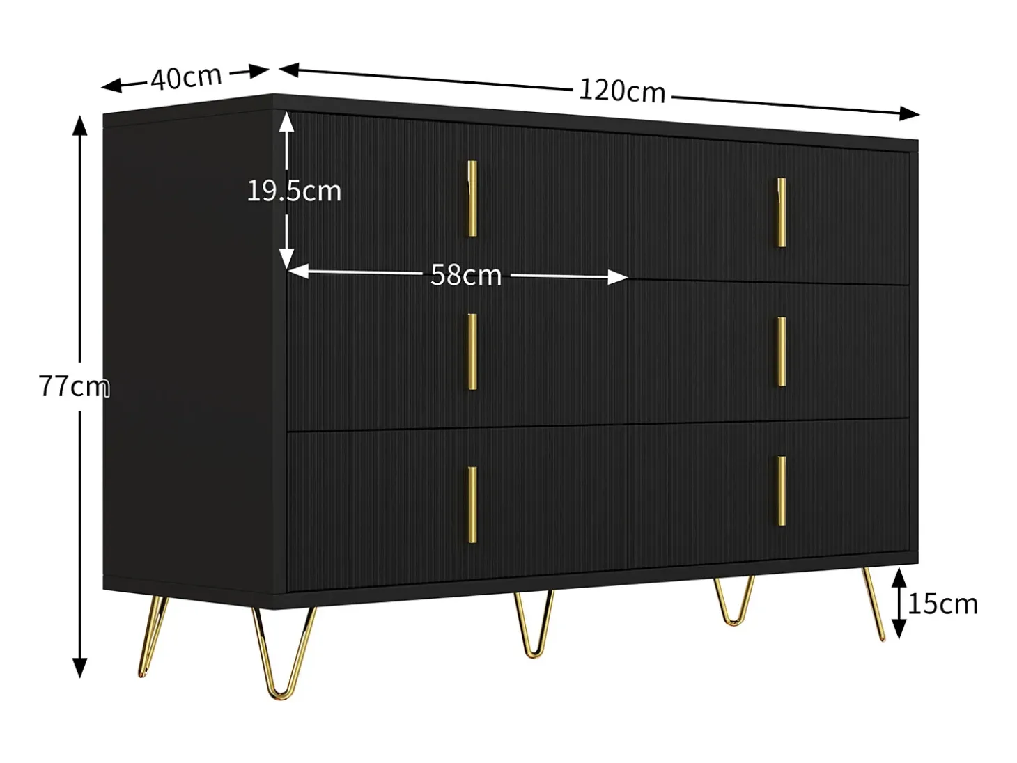 Aparador negro con 6 cajones, cómoda esquinera moderna, ideal para dormitorio, sala de estar u oficina.