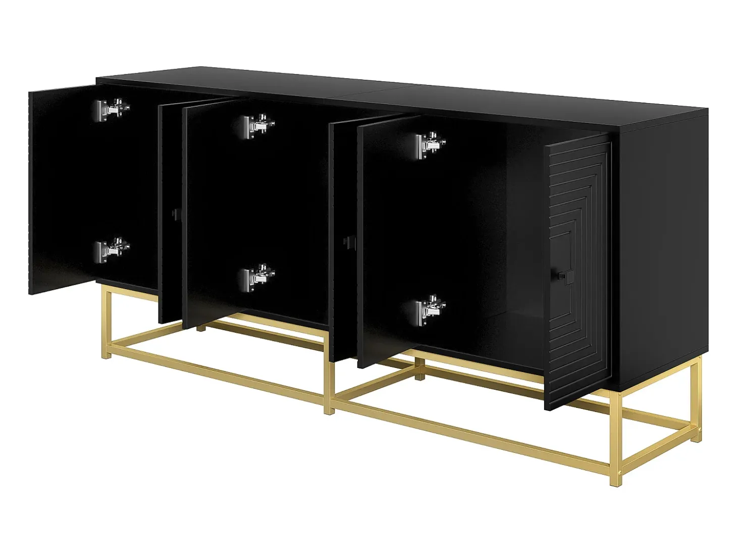 Aparador negro con 6 puertas - Gran espacio de almacenamiento - Patas doradas