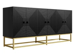 Aparador negro con 6 puertas - Gran espacio de almacenamiento - Patas doradas
