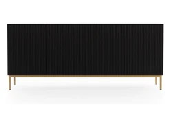 Aparador negro de 4 puertas con pie de metal dorado 200x45 cm