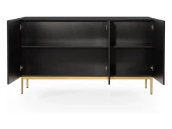 Aparador negro de 3 puertas con pie de metal dorado 150x45 cm