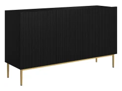 Aparador negro de 3 puertas con pie de metal dorado 150x45 cm