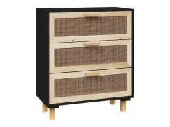 Aparador negro madera pino maciza y ratán natural 60x30x70 cm ES170923
