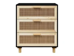 Aparador negro madera pino maciza y ratán natural 60x30x70 cm ES170923