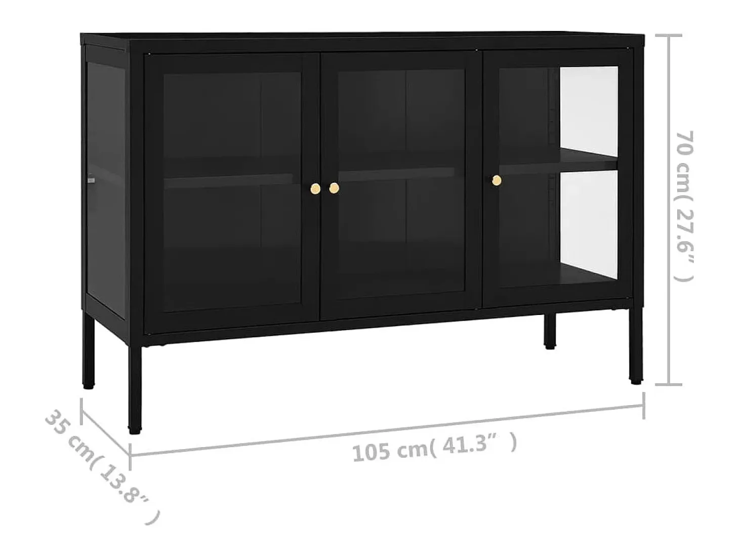 Aparador Negro 105x35x70 cm Acero y cristal