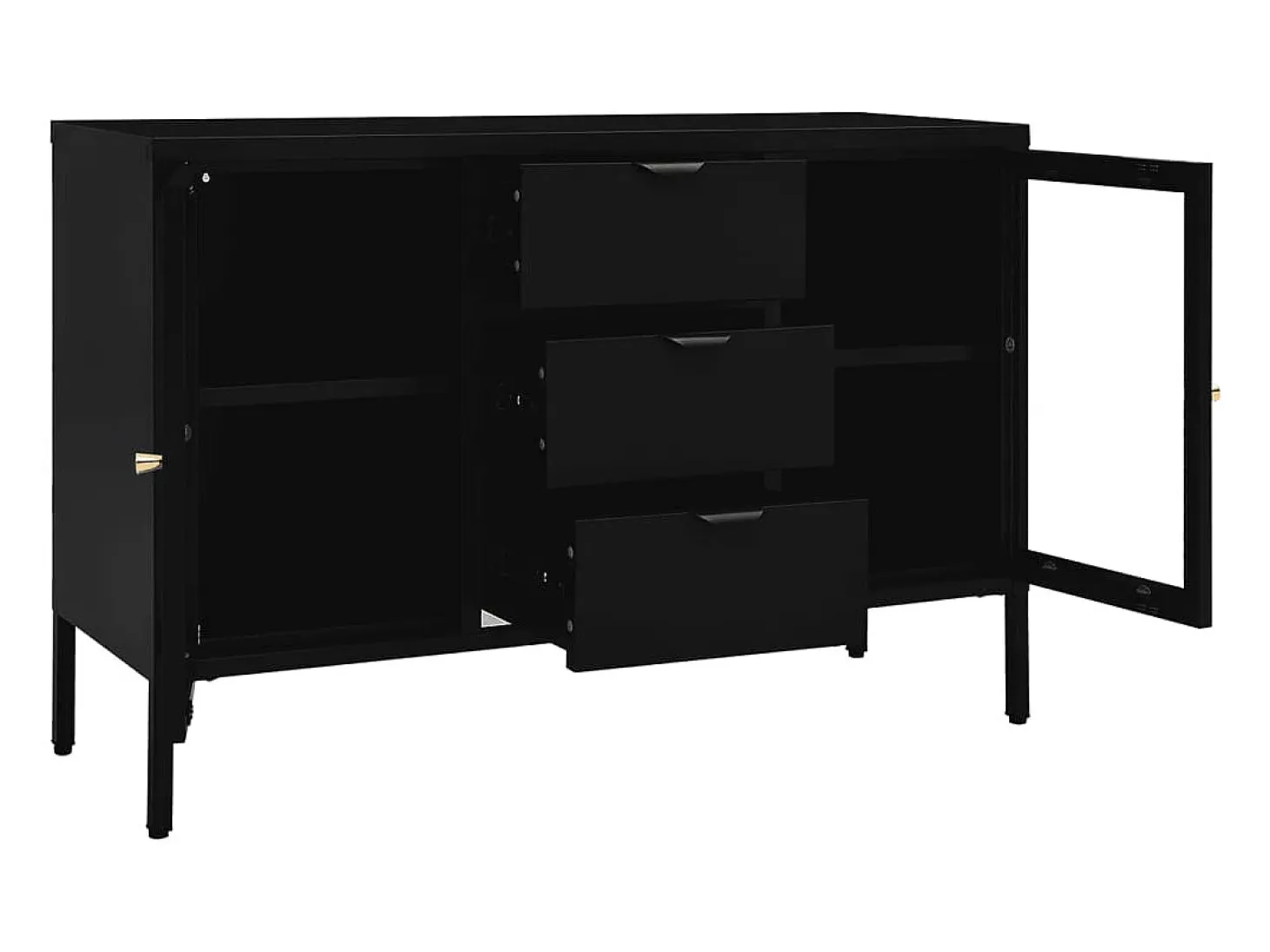 Aparador Negro 105x35x70 cm Acero y cristal templado