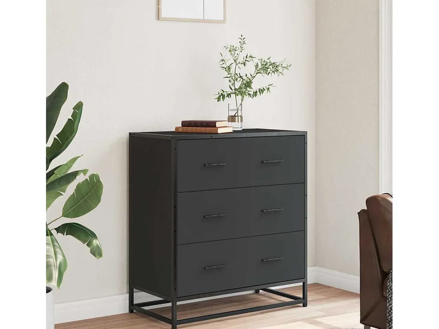Aparador negro 68x35x76 cm madera contrachapada y metal