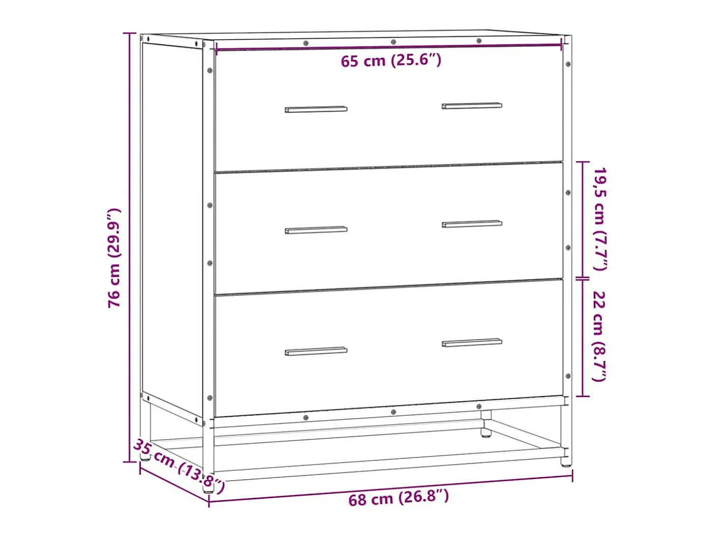 Aparador negro 68x35x76 cm madera contrachapada y metal