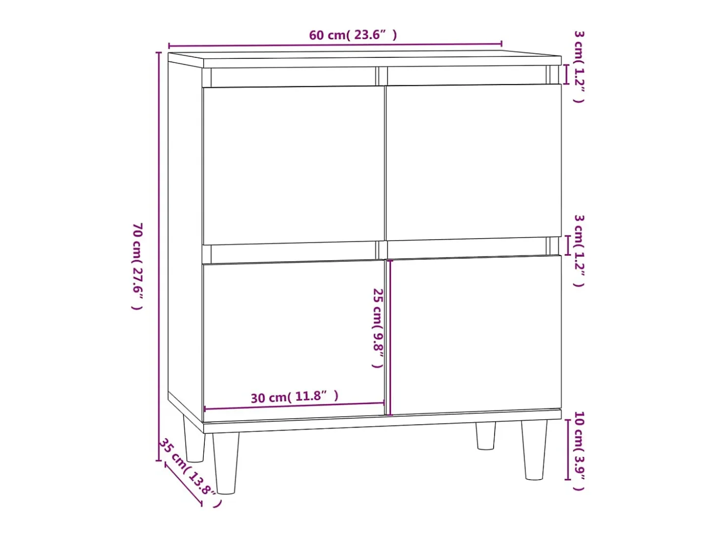 Aparador negro 60x35x70 cm Madera de ingeniería