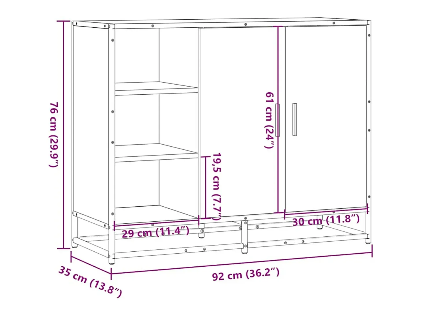Aparador negro 92x35x76 cm madera contrachapada