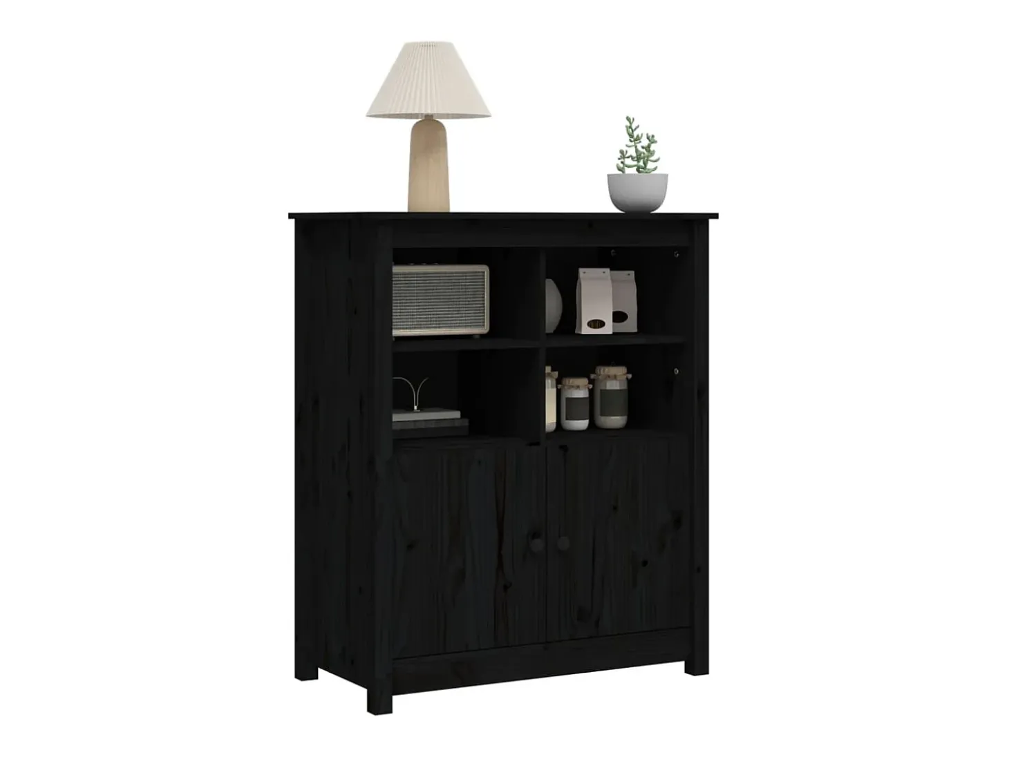 Aparador Negro 83x41,5x100 cm Madera Maciza de Pino