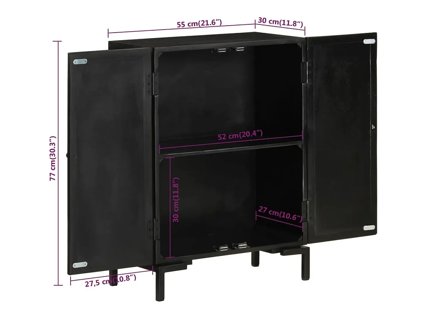 Aparador negro 55x30x77 cm madera maciza de mango y hierro