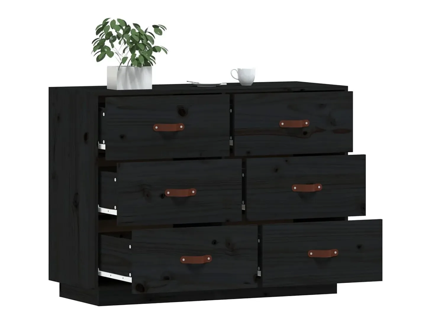 Aparador Negro 100x40x75 cm Madera Maciza de Pino