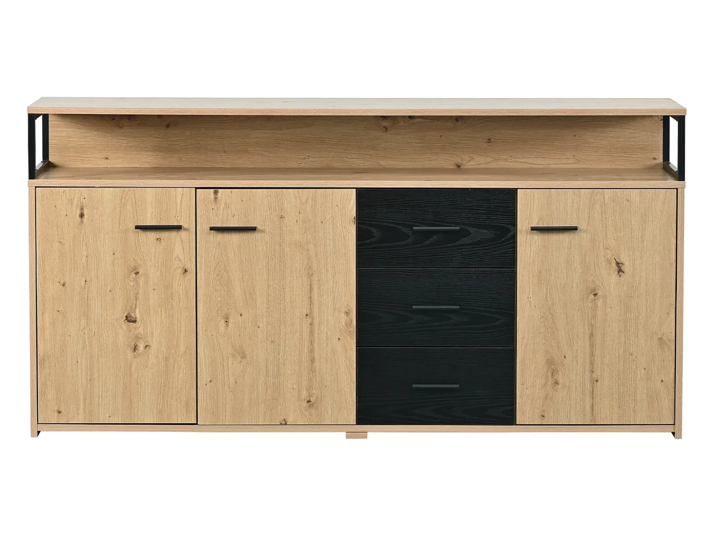Aparador negro-marrón con 3 puertas y 3 cajones 150 x 35 x 75,9 cm, tablero de partículas