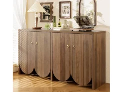 Aparador nogal 147×40×80 cm con 4 puertas, divisiones regulables Retro y elegante Almacenaje multifuncional