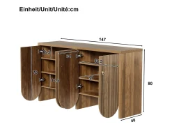 Aparador nogal 147×40×80 cm con 4 puertas, divisiones regulables Retro y elegante Almacenaje multifuncional