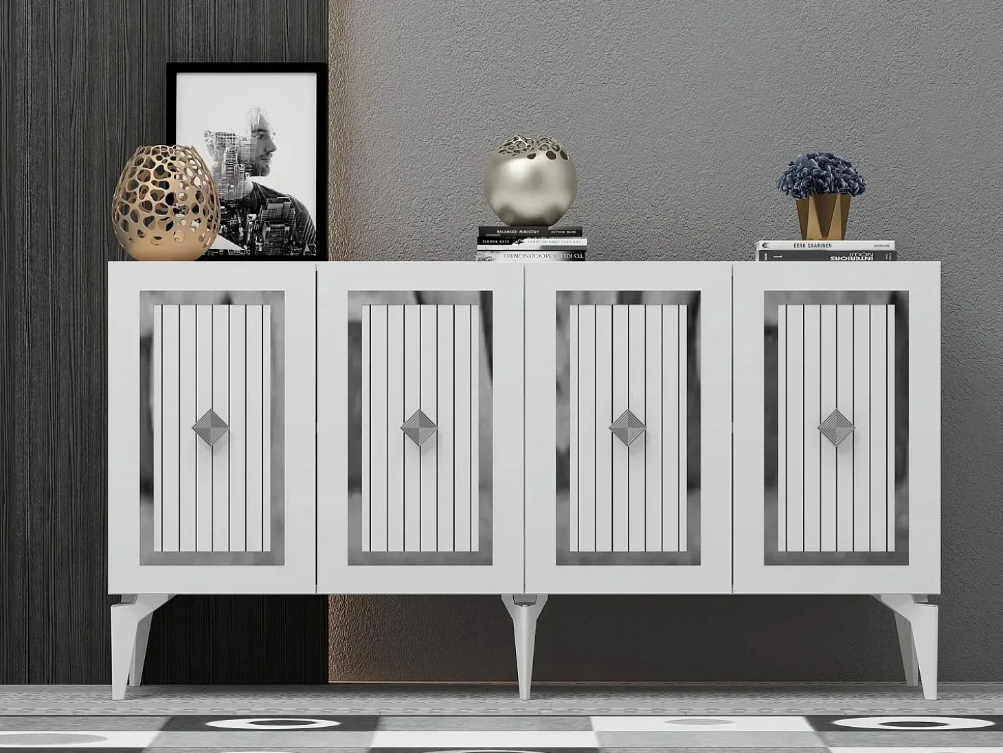 Aparador Nora Blanco Plata 150x40x79 cm