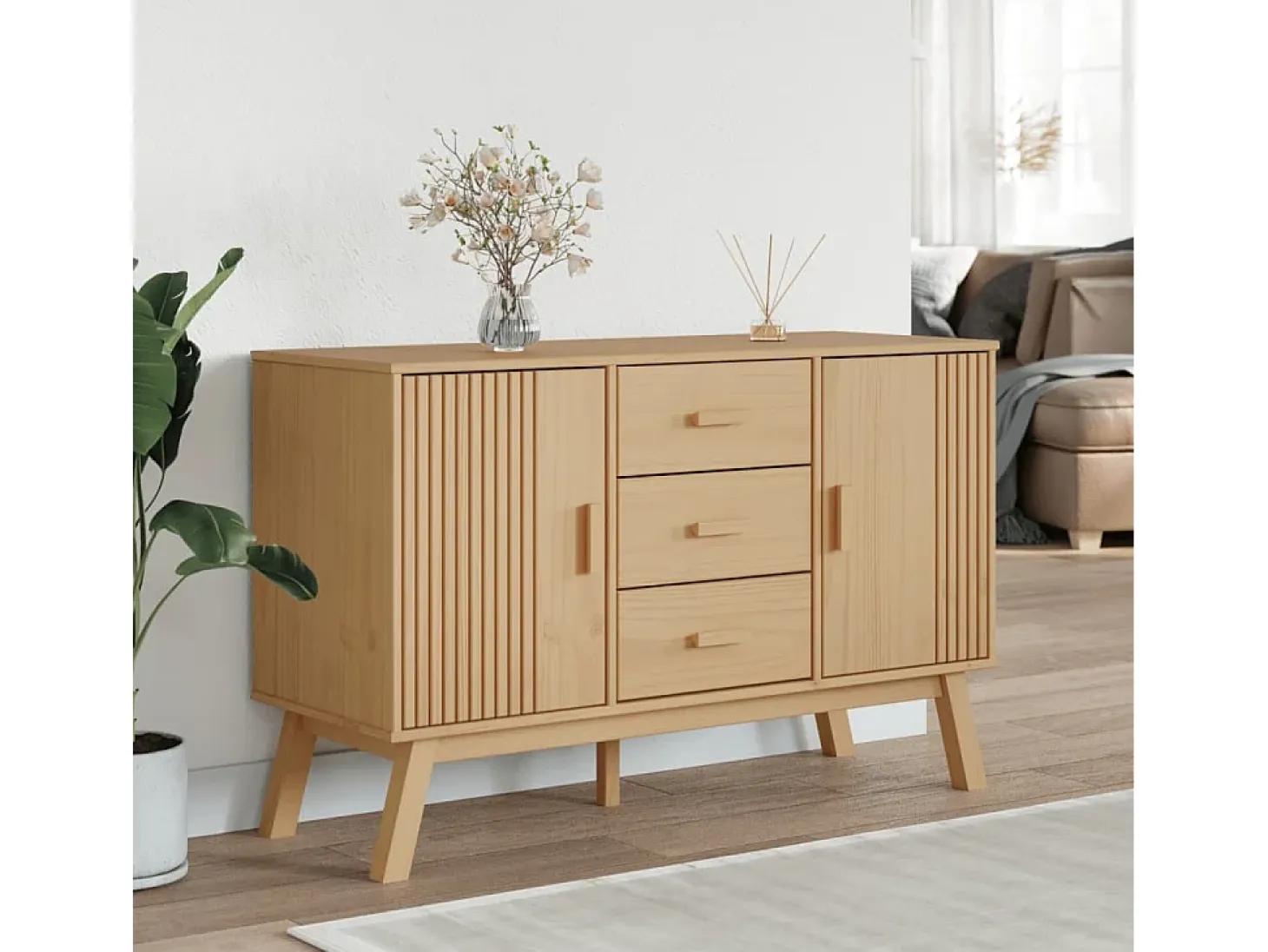Aparador OLDEN madera maciza de pino marrón 114x43x73,5 cm ES750026