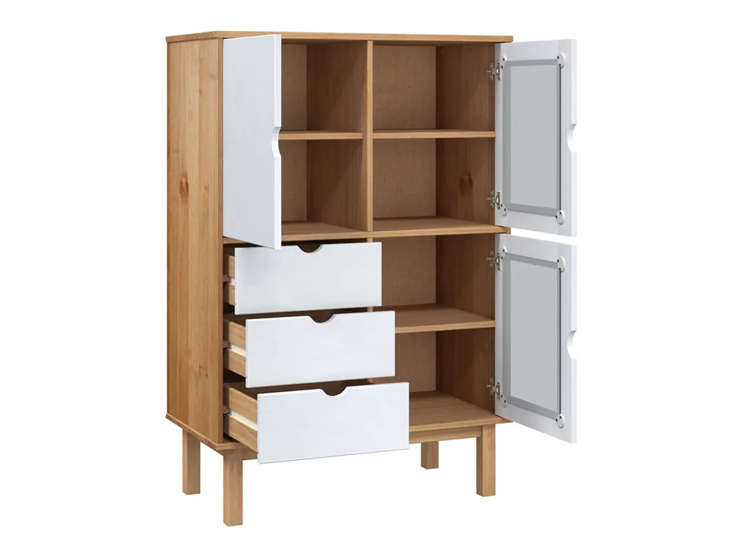 Aparador OTTA madera maciza pino marrón y blanco 85x43x125 cm