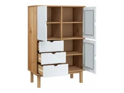 Aparador OTTA madera maciza pino marrón y blanco 85x43x125 cm