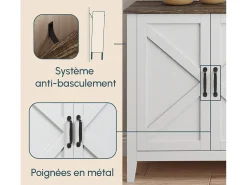 Aparador para Salón comedor en Color Blanco y Roble Rustic 140x40x80cm Olivia