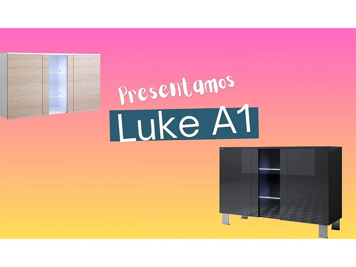 Aparador para Salón comedor en Negro y Blanco con LED 120x40x72cm Luke A1