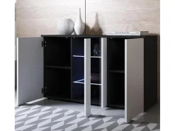Aparador para Salón comedor en Negro y Blanco con LED 120x40x72cm Luke A1