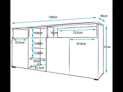 Aparador para Salón comedor en Blanco con LED 150x35x70cm Clark