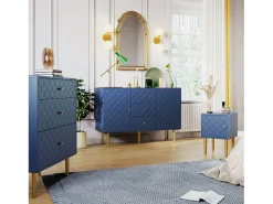 Aparador para salón dormitorio - 120 x 40 x 83 cm - con 2 puertas + 3 cajones - madera + metal - azul