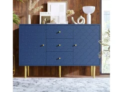 Aparador para salón dormitorio - 120 x 40 x 83 cm - con 2 puertas + 3 cajones - madera + metal - azul