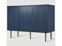 Aparador para salón dormitorio - 120 x 40 x 83 cm - con 2 puertas + 3 cajones - madera + metal - azul