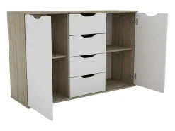 Aparador Parc 2 Puertas 4 Cajones Roble Sonoma Blanco Mate 120x78.7x38 cm