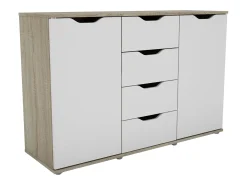 Aparador Parc 2 Puertas 4 Cajones Roble Sonoma Blanco Mate 120x78.7x38 cm