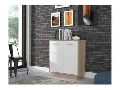 Aparador pequeño con unidad de almacenamiento de 2 puertas - Blanco y roble Sonoma - 82,9 x 34,2 x 88,1 cm