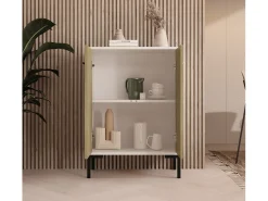 Aparador pequeño para Salón comedor en Blanco y Sonoma 60x30x84cm Lander L15