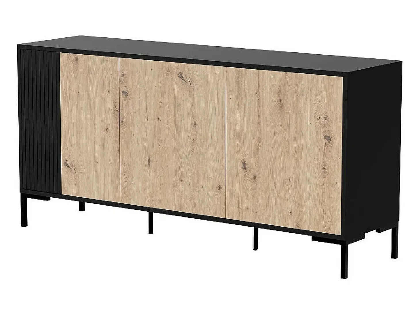Aparador Polo negro y madera 3 puertas 150 cm