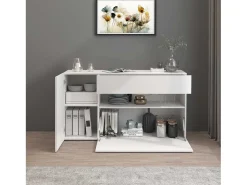 Aparador Potenza con 1 puerta, 1 puerta abatible y 1 cajón blanco brillo 140x40x81 cm