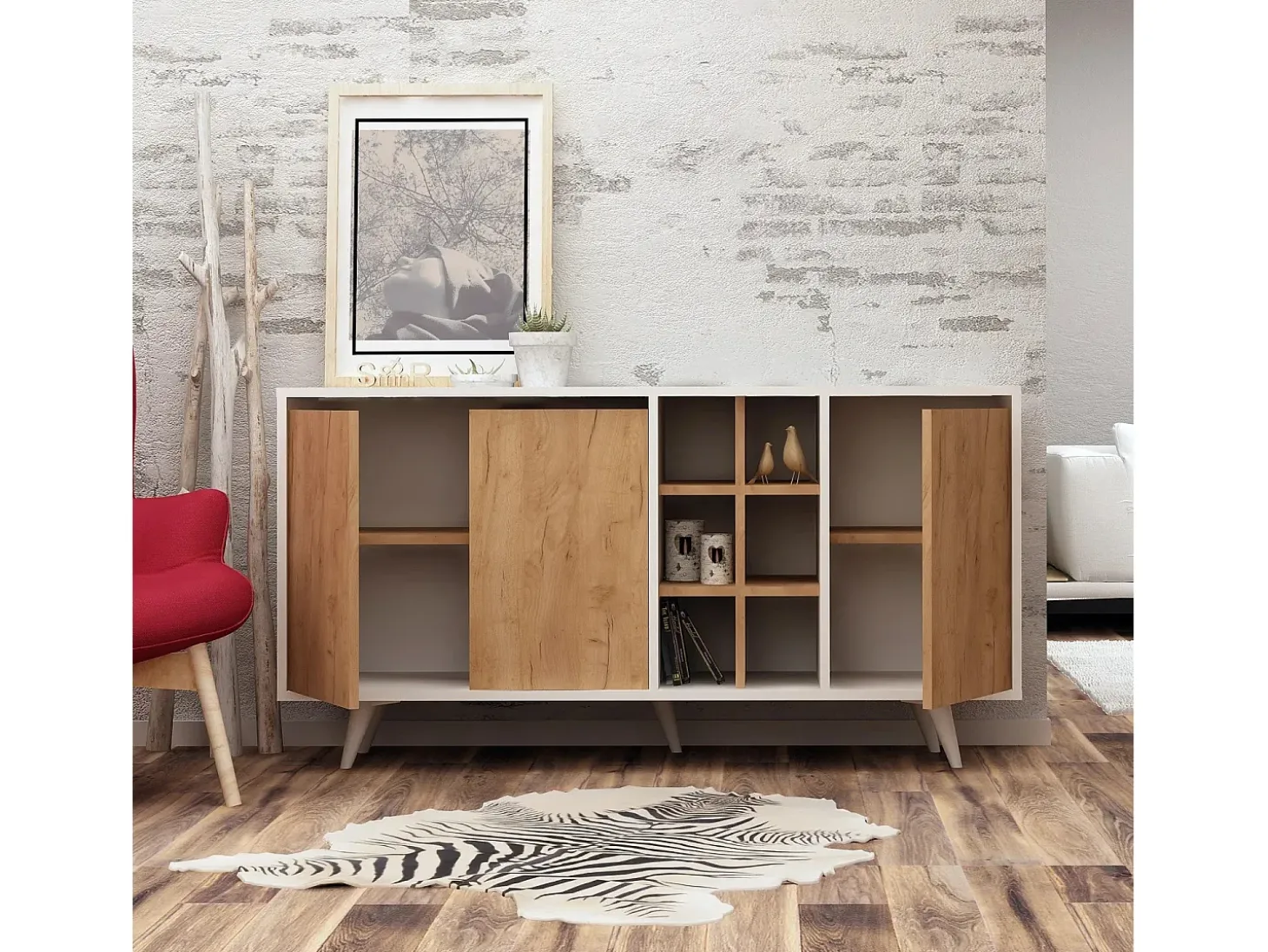 Aparador Prava color roble Blanco 140x40x86 cm