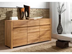 Aparador roble macizo 3 puertas 3 cajones Eliza 146 cm