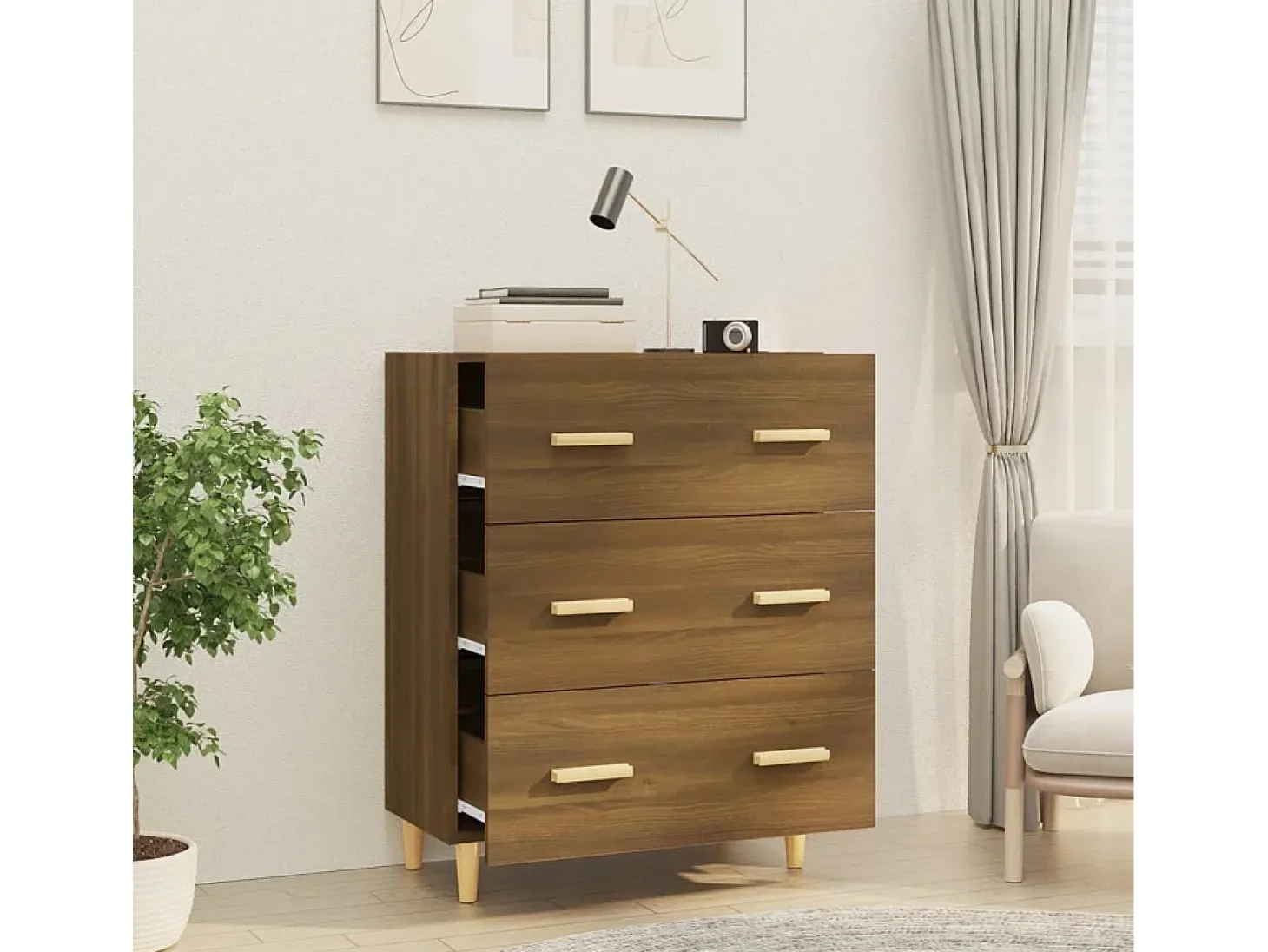 Aparador Roble Marrón 70x34x90 cm Madera de ingeniería